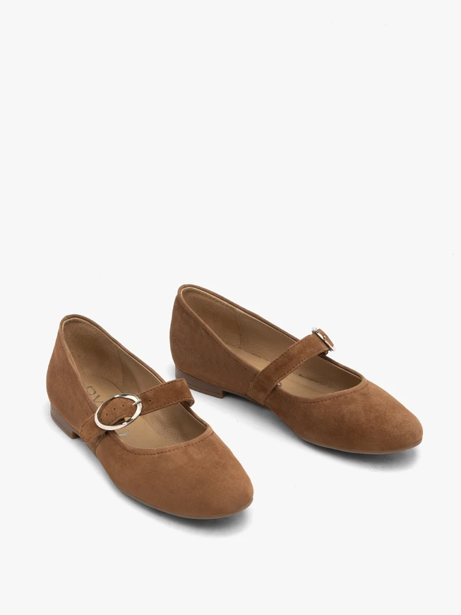 Hellbraune Damen Ballerinas mit Riemen