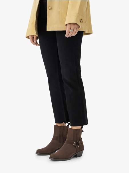 Braune Biker-Stiefel aus Veloursleder