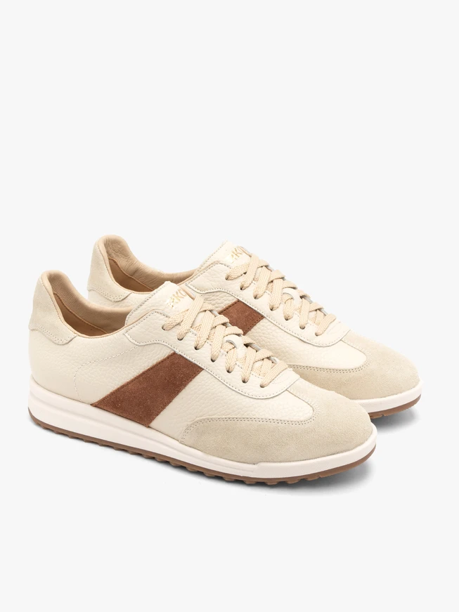 Beigefarbene sportliche Schnürhalbschuhe für Damen