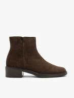 Dunkelbraune Stiefel mit Absatz aus Veloursleder