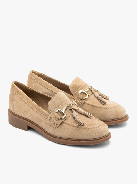 Beige Damenmokassins mit Kupplung