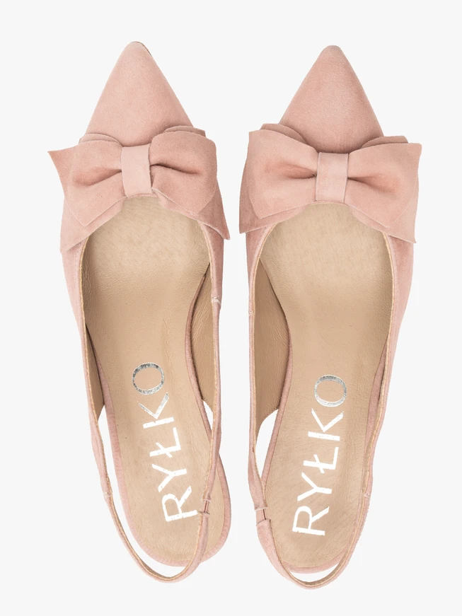Rosa Damen Slingback-Pumps ohne Absatz mit Schleife