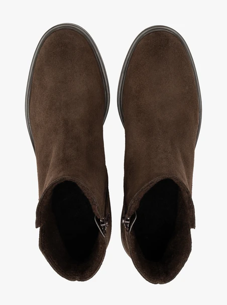 Dunkelbraune Stiefel mit Absatz aus Veloursleder