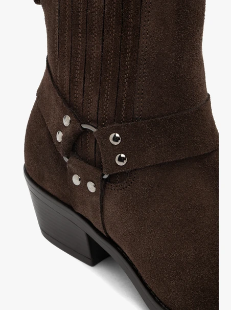 Braune Biker-Stiefel aus Veloursleder