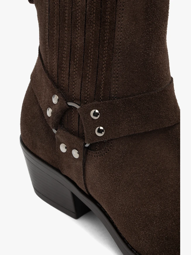 Braune Biker-Stiefel aus Veloursleder