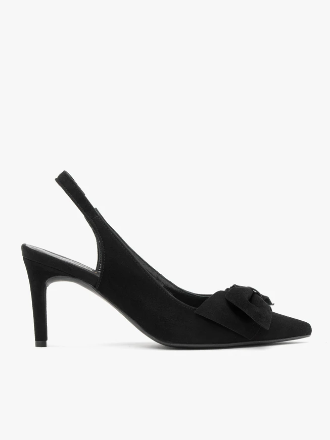 Slingback-Pumps aus Velours mit Schleifenverzierung