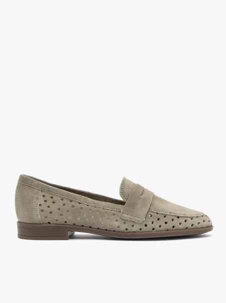 Mokassins in Olive mit Perforationen