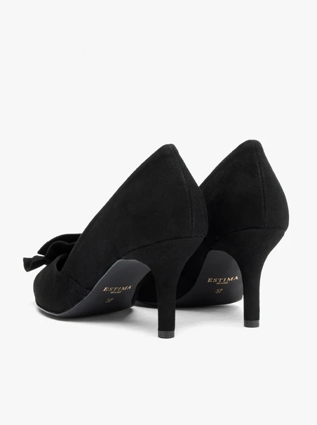Schwarze Pumps aus Veloursleder mit Blumendetails