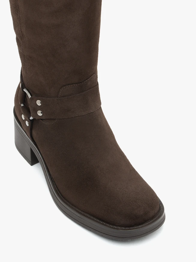Dunkelbraune isolierte Biker-Stiefel aus Schafsleder