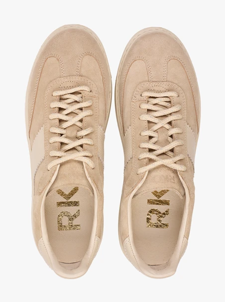 Beige Turnschuhe aus Leder und Velours