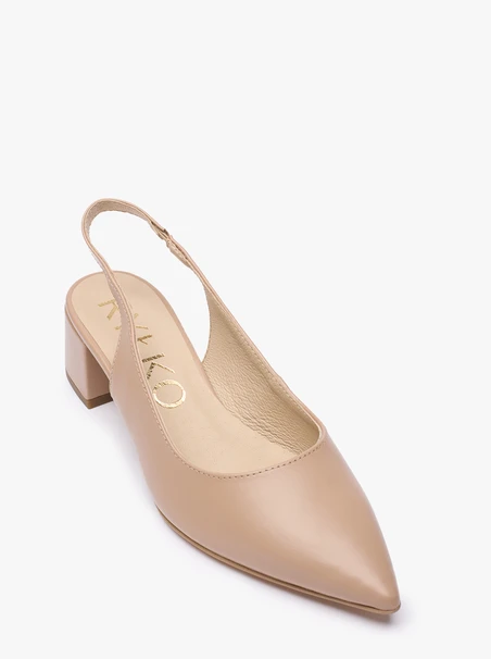 Beigefarbene Slingback-Pumps ohne Absatz mit Stilettoabsatz