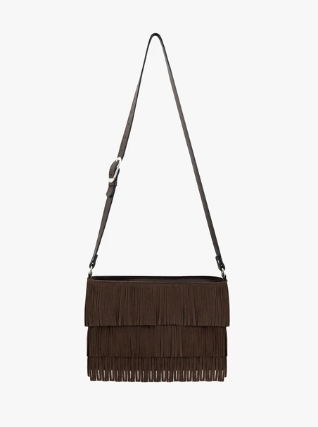 Dunkelbraune Handtasche mit Fransen