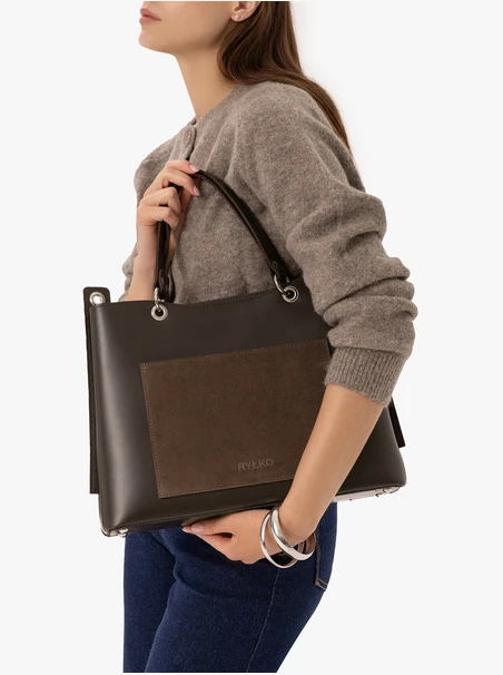 Dunkelbraune große A4-Handtasche