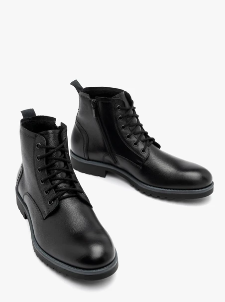 Schwarze Herrenstiefel im Casual-Stil mit Isolierung aus natürlichem Schafsleder