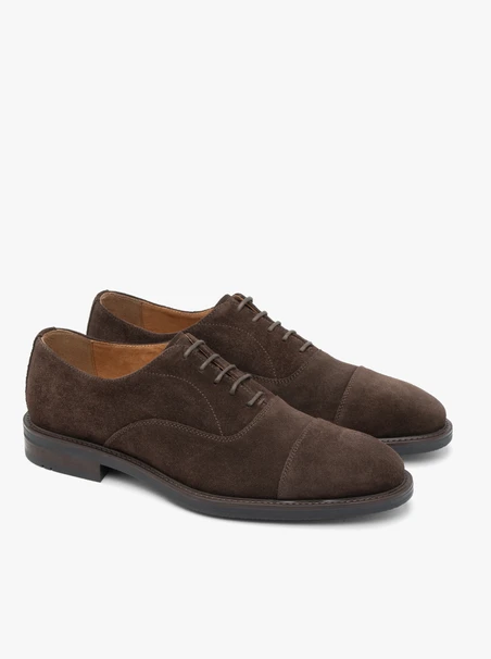 Dunkelbraune Veloursleder Schnürhalbschuhe