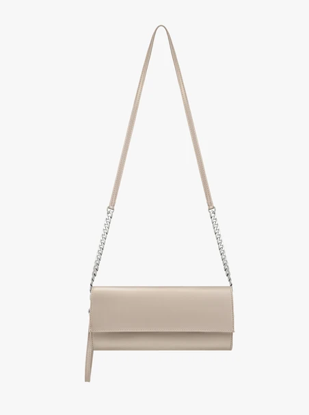 Längliche Platin-Clutch-Tasche mit Kette