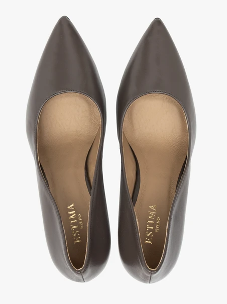 Graue Stiletto-Pumps aus Leder