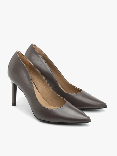 Graue Stiletto-Pumps aus Leder