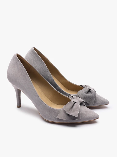 Hellgraue Stiletto-Schleifen-Pumps