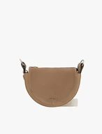 Hellbraune, halbrunde Handtasche aus Leder und Velours