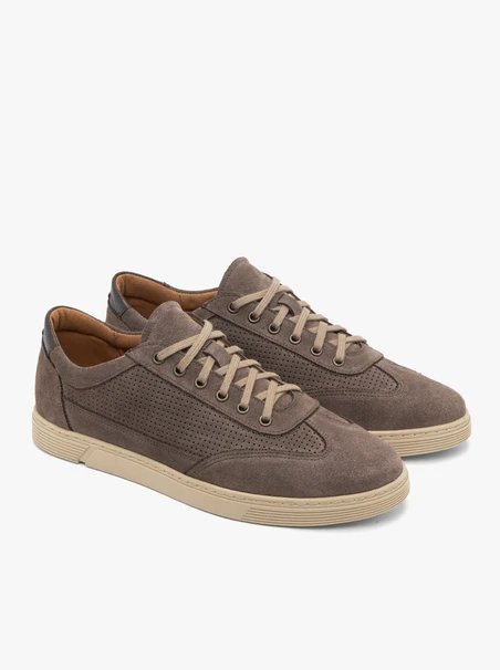 Dunkelbraune Veloursleder Schnürhalbschuhe