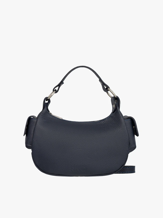 Marineblaue vollnarbige Lederhandtasche