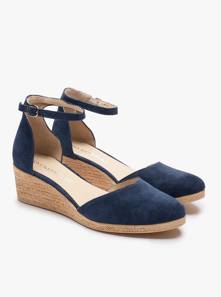 Marineblaue Espadrilles aus Veloursleder auf Plateausohlen