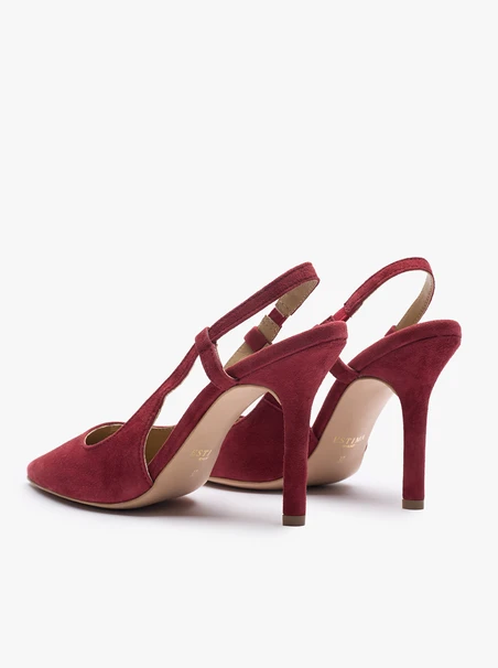 Kastanienbraune Slingback-Pumps aus Veloursleder ohne Absatz