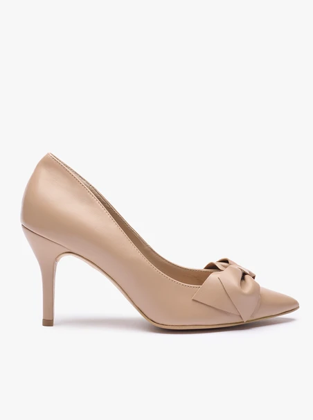 Beigefarbene Stiletto-Schleifen-Pumps