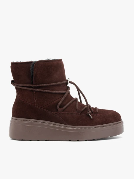 Kastanienbraune Plateau-Schneestiefel zum Schnüren