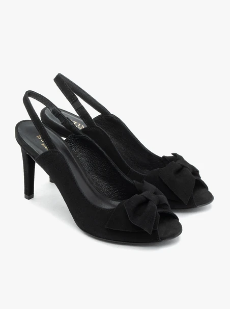 Schwarze Peep-Toe-Sandalen mit Schleife