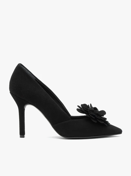 Schwarze Pumps mit Blumen-Absatz