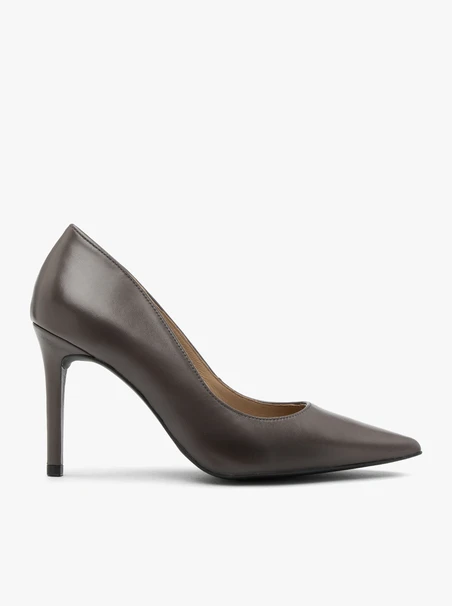 Graue Stiletto-Pumps aus Leder