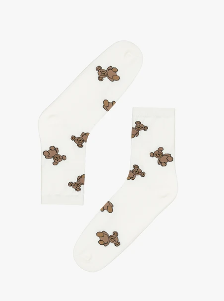 Weiße Damen-Socken mit Teddybären
