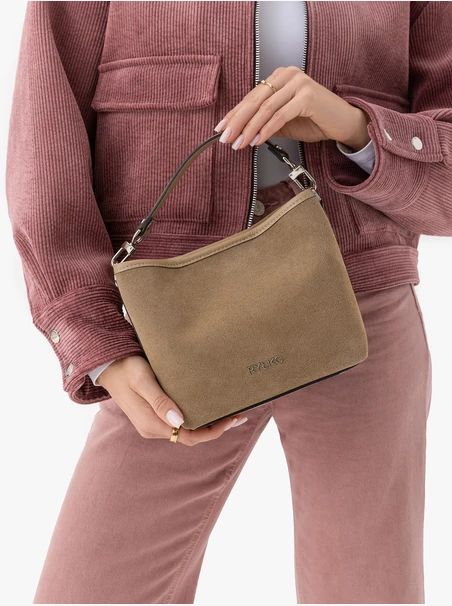 Beigefarbene Handtasche aus Leder und Velours