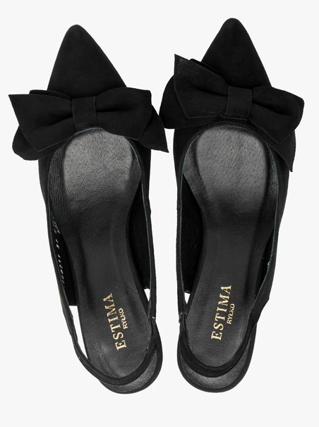 Slingback-Pumps aus Velours mit Schleifenverzierung