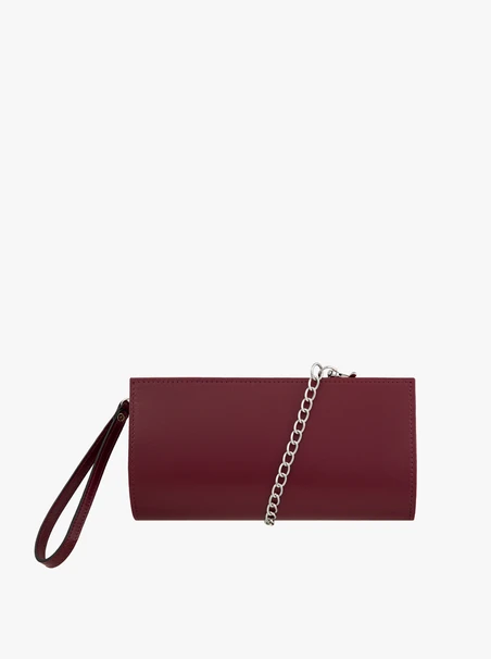 Kastanienbraune längliche Ketten-Clutch-Tasche