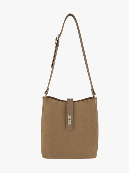 Dunkelbeige mittelgroße Tasche mit Schnalle
