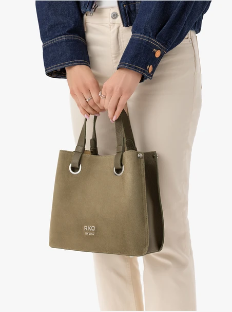Handtasche aus olivfarbenem Leder und Velours