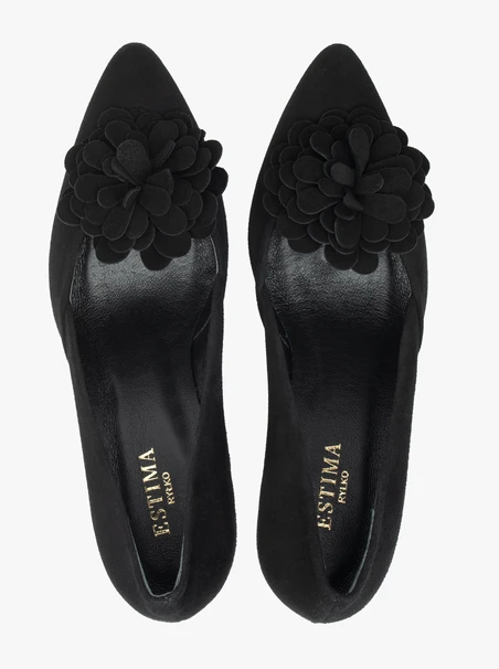 Schwarze Pumps mit Blumen-Absatz