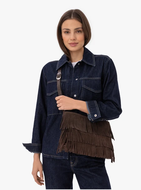 Dunkelbraune Handtasche mit Fransen