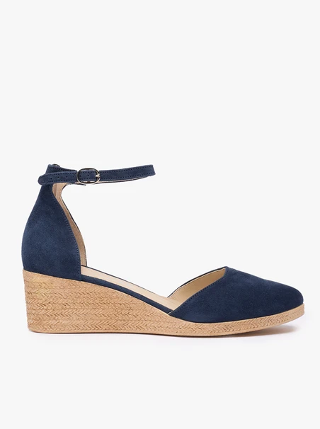 Marineblaue Espadrilles aus Veloursleder auf Plateausohlen
