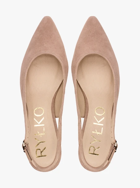 Beigefarbene Slingback-Pumps ohne Absatz