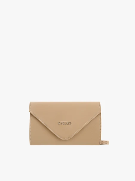 Dunkelbeige Leder-Clutch-Tasche mit Kettenriemen