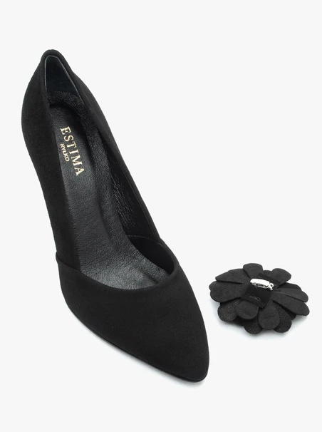 Schwarze Pumps mit Blumen-Absatz