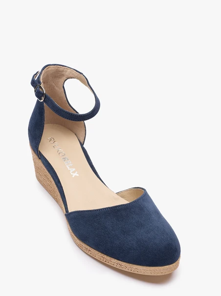 Marineblaue Espadrilles aus Veloursleder auf Plateausohlen