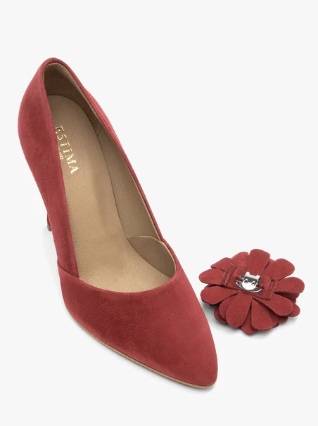 Kastanienbraune Blumen-Stiletto-Pumps