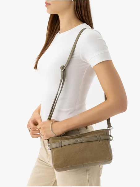 Kleine Lederhandtasche in Olive