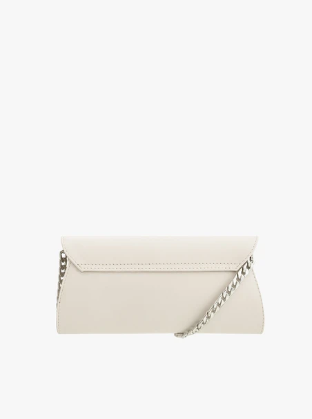 Clutch-Tasche aus cremefarbenem Leder mit Kettenverzierung