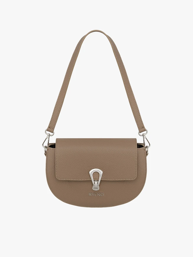 Dunkelbeige Handtasche mit dekorativer Schnalle